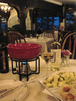 Fondue is a specialty at the renowned Alpenrose Restaurant in the Alpenhof Lodge in Teton Village
