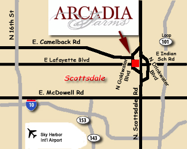 Map to Arcadia Farms Cafe for Casual, Elegant Dining in Downtown Scottsdale