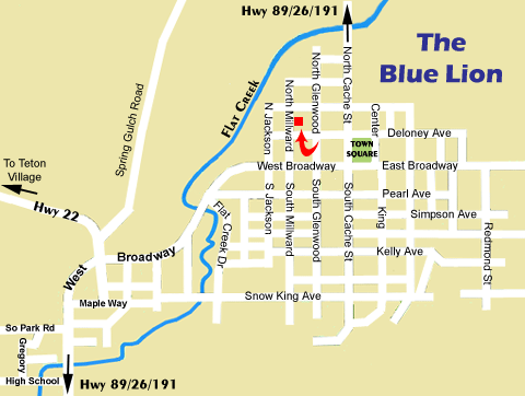 Map to Blue Lion in downtown Jackson Hole