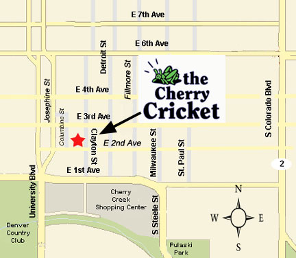 Close up Map of Cherry Cricket for Fun Dining in Cherry Creek near Denver