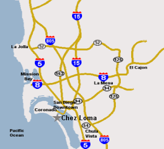 San Diego area map for Chez Loma on Coronado Island