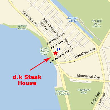 Close-up map to dk Steak House in the Waikiki Beach Marriott in Honolulu.