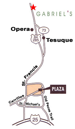 Map to Gabriels restaurant five miles north of the Santa Fe opera