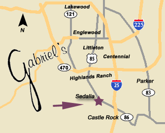 General Denver area map to Gabriels Northern Italian Restaurant for Fine Dining in Sedalia