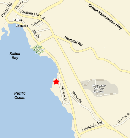 Map to Huggos Restaurant on Kahhakai Road in Kailua-Kona on the Big Island Hawaii.