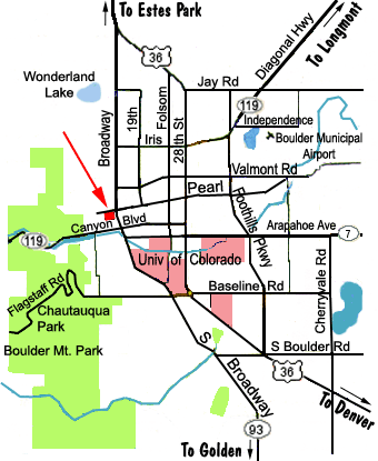 Map of Boulder Colorado and Pearl Street