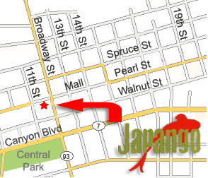 Map of Japango Sushi Restaurant on Pearl Street in Boulder