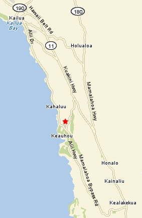 Map to Kenichi Pacific on Alii Drive in Kailua-Kona on the Big Island Hawaii.