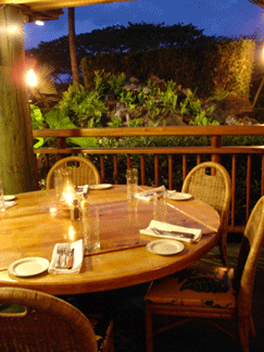 Dine in the tropical setting of Keoki's Paradise in Poipu Beach on the South Shore of Kauai.