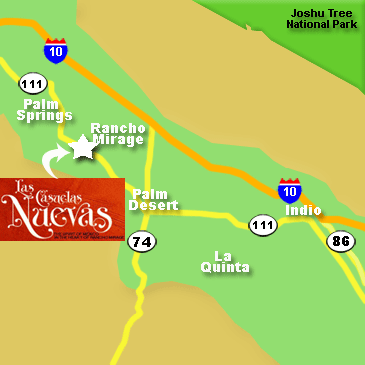 Palm Springs area map for Las Casuelas Nuevas restaurant in Ranch Mirage