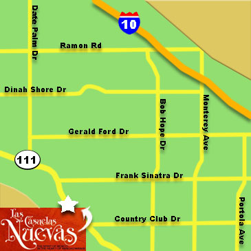 Close up map for Las Casuelas Nuevas restaurant in Rancho Mirage near Palm Springs