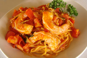 Homemade Shrimp Linguine with Diavola style spicy tomato sauce