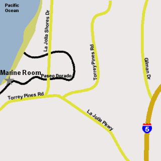 Close up map to The Marine Room located in San Diego