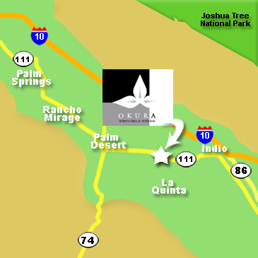 Palm Springs area map for Okura Robata Grill & Sushi Bar