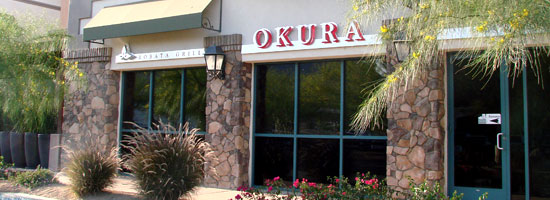 Okura Robata Grill & Sushi Bar is located on the north side of Highway 111 just west of Washington St in La Quinta