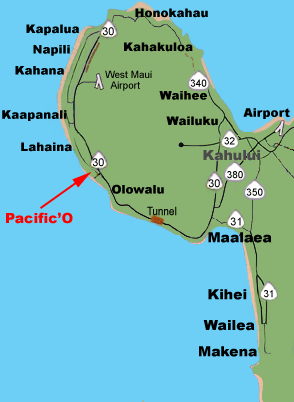 Map to Pacifico Restaurant in Lahaina Hawaii on Maui.