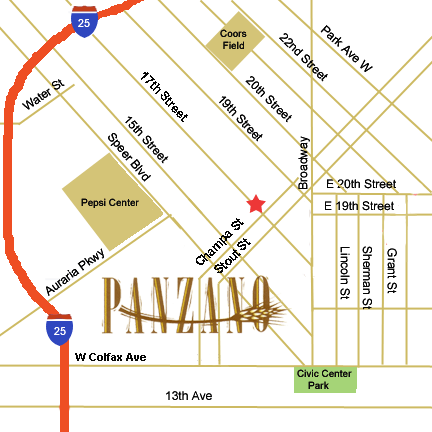 Map to Panzano for Fine Dining in Downtown Denver