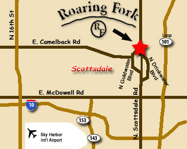 Map to Roaring Fork for Casual, Elegant Dining in Scottsdale