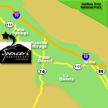 Palm Springs area map for Spencers Restaurant