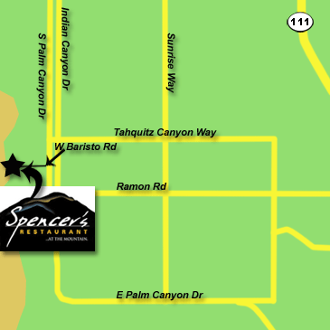Close up map for Spencers Restaurant in Palm Springs