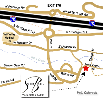 Detailed Map to Sweet Basil for Fine Dining in Vail, Colorado