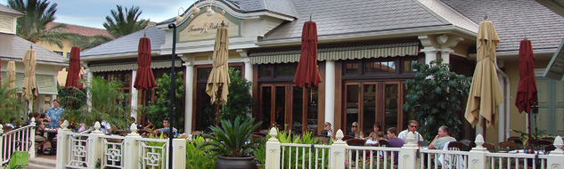 Enjoy the relaxing patio overlooking the town square and fountains!