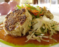Enjoy the mouth-watering crab cakes!
