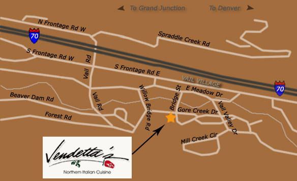 Map to Vendettas in Vail Village - Vail Colorado