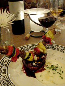 Outstanding Grilled Beef Tenderloin, Intimate Table Lighting and Comfy Seating at Yia Yias
