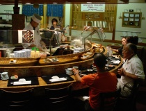 At Yoshino the Sushi Bar is filled with fresh sushi and perfectly prepared sushi chef's.