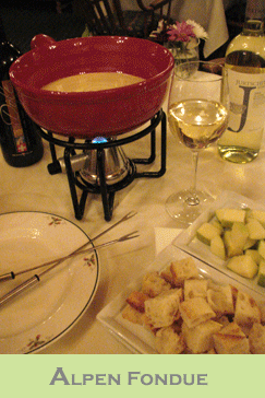 Alpen Cheese Fondue, Jagerschnitzel and Berry Misu at Alpenrose Restaurant in Jackson Hole