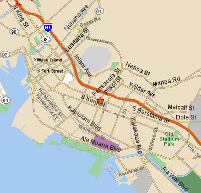 Map to Auntie Pasto's Italian Restaurant in Honolulu.