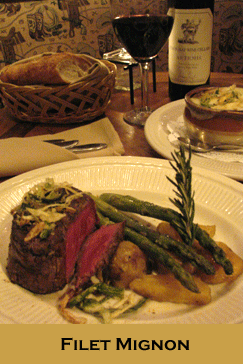 Filet Mignon, Elk Sausage Appetizer and Mediterranean Shrimp at Million Dollar Cowboy Steakhouse