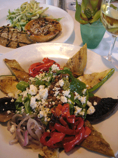 Grilled Marinated Vegetables, Crab Cakes with Cucumber Salad and Our Signature Four Onion Tart