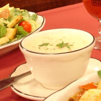 A cup of hot, delicious clam chowder at Harry's.