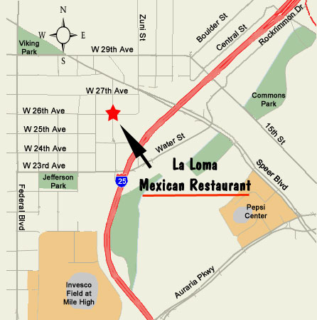 Map to La Loma Mexican Restaurant for Dining in Denver