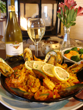 Spanish Paella, Camarones Con Pasta and Chipotle BBQ Ribs at Las Brisas
