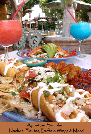 Appetizer Sampler, Camarones Delgados, and Chicken Nopales Salad