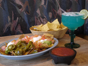 Las Delicias Blue Margarita, Super Nachos, Chips and Salsa