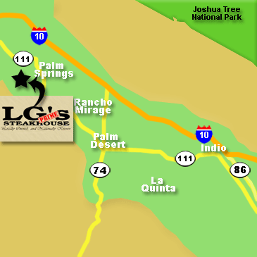 Palm Springs area map for LGs Steakhouse