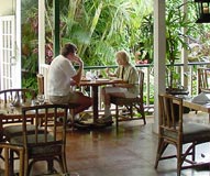 Enjoy the lanai garden setting of Lighthouse Bistro in Kilauea on Kauai.