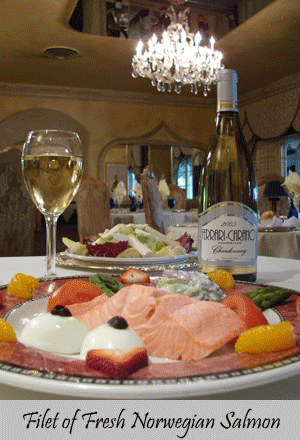 Filet of Fresh Norwegian Salmon, Prime New York Steak, and Chef's Dessert