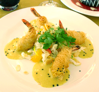 Phyllo Wrapped Tiger Prawns, Thai Salmon and 'Like Water for Chocolate' Surprise