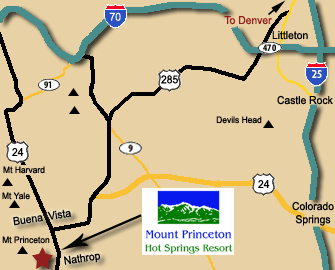 General Map to the Princeton Club at Mt. Princeton Hot Springs Resort in Nathrop, CO