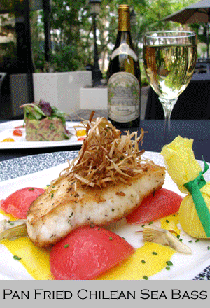 Pan Fried Chilean Sea Bass, Center Cut Veal Chop, and Ahi Tuna Tartare at Spencer's Restaurant